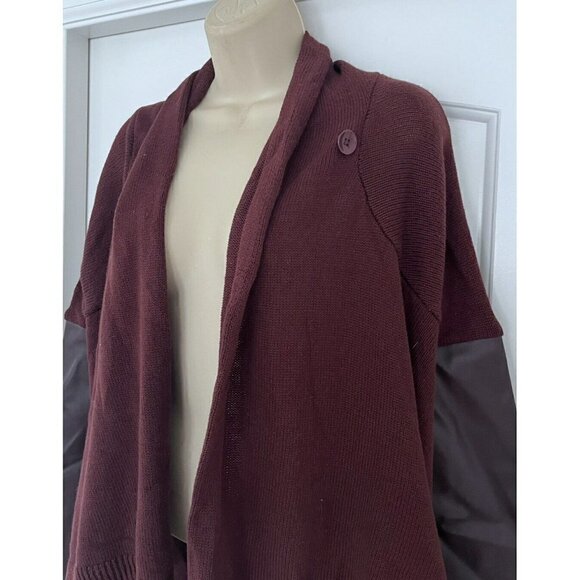 BlankNYC Womens Sz M Wine Burgundy Faux Leather Trim Cardigan Sweater NWT - Picture 3 of 8